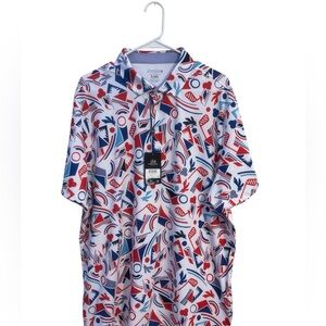 Good Good Golf Proud & True Polo Red White Blue Performance Shirt XL NEW W Tags